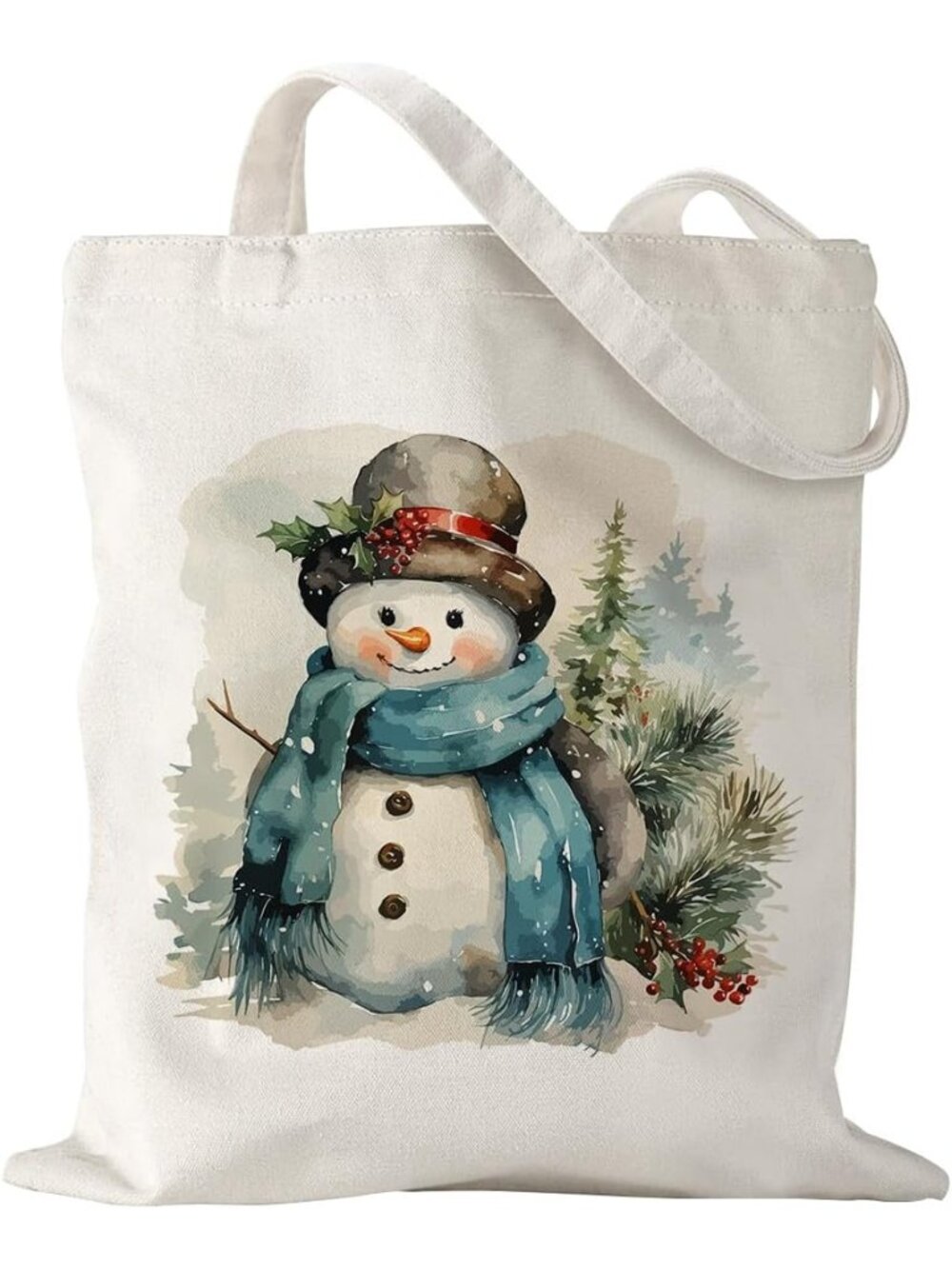 〽️Women's Beige Snowman Grocery Travel Gym Weekender Vacation Work Tote Gift Bag